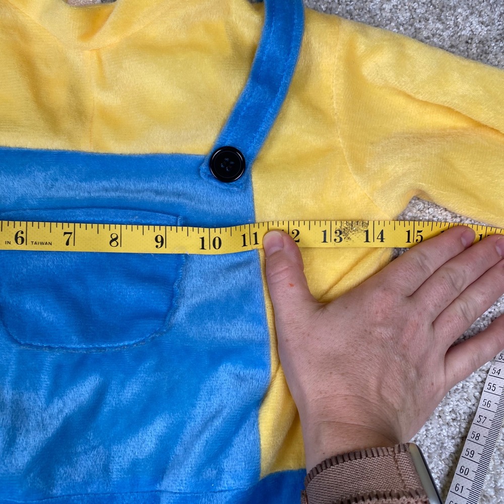 Minions Costume Toddler Blue Yellow One Piece Jumpsuit Soft Fleece - Picture 3 of 9